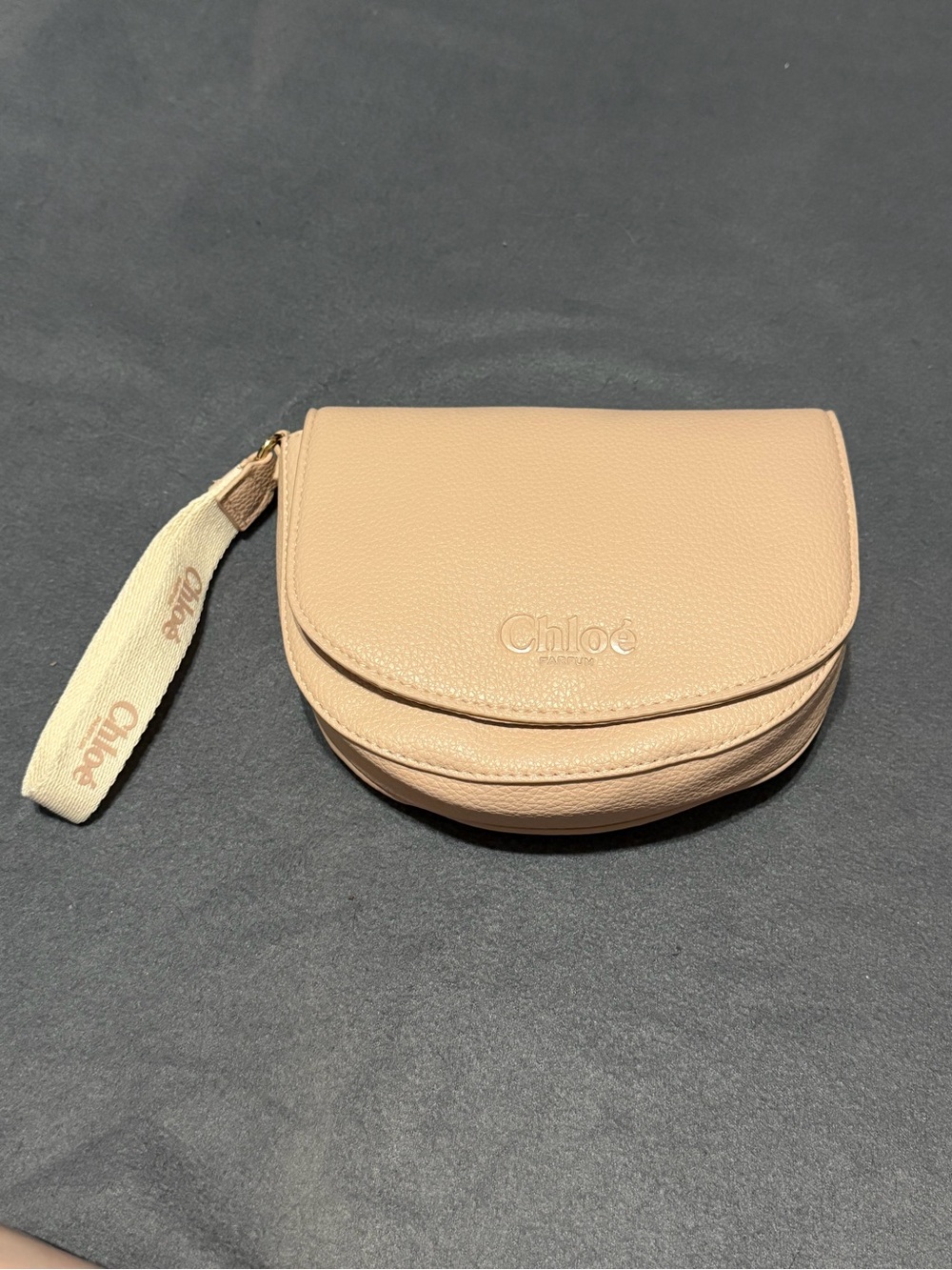 Chloe Leather Half-Moon Wristlet Comestic Pouch Bag